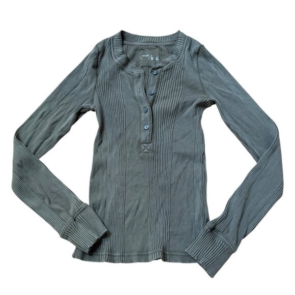 Aerie Ribbed Long Sleeve Shirt Half Button-down Size Small - Picture 1 of 5